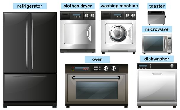 Appliance set with electronic equipment - Vector, Image