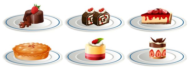 Different kinds of desserts on plates - Vector, Image
