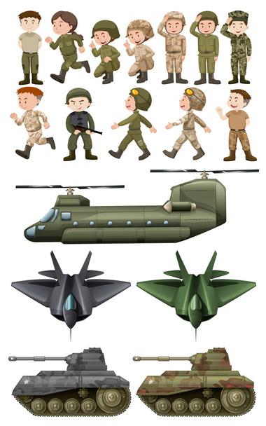 Vojáci a různé druhy přepravy - Vektor, obrázek
