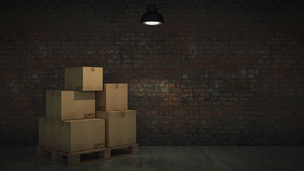 Cajas en habitación vacía 3D
 - Foto, imagen