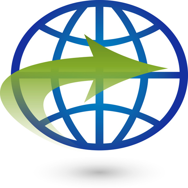 Erde und Pfeil, Globus, Weltkugel, Logo, Vektor - Vector, afbeelding