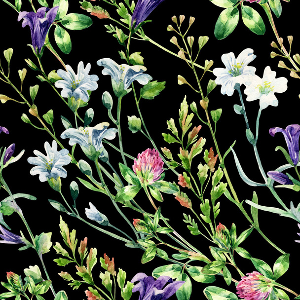 Watercolor wild flowers seamless pattern. - Foto, afbeelding
