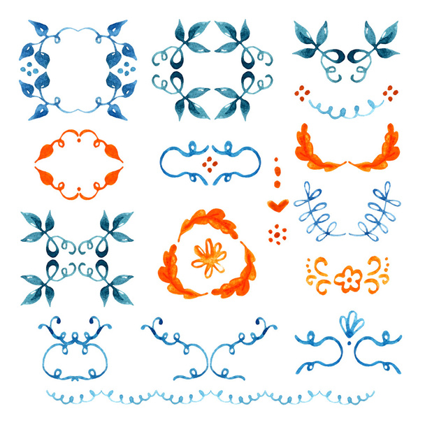 Watercolor floral set of wreaths and other design elements - Photo, Image