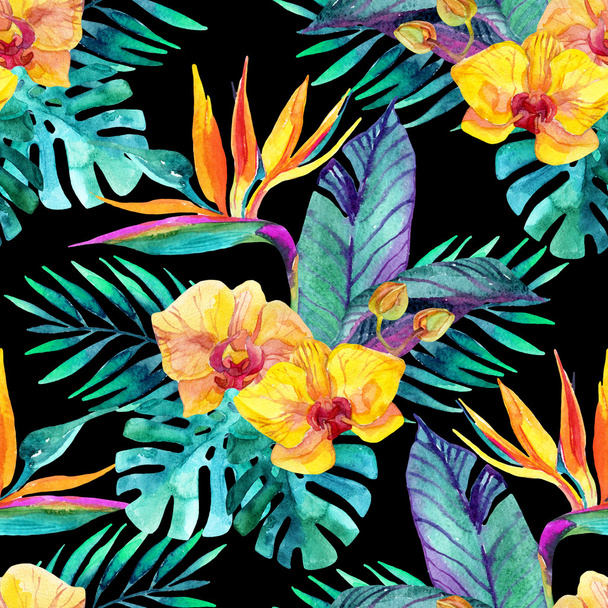 Tropical leaves and flowers. Floral design background. - Valokuva, kuva