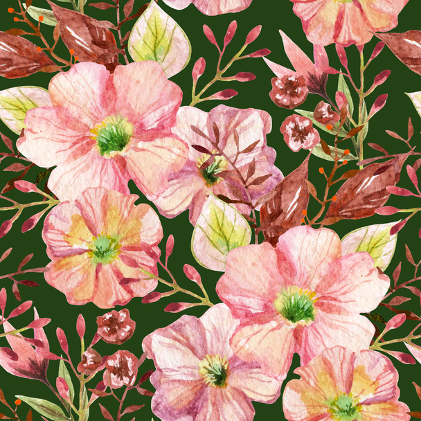Varrat nélküli mintát virágokkal. Akvarell illusztráció. - Fotó, kép