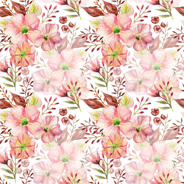 Seamless pattern with flowers. Watercolor illustration. - Photo, Image