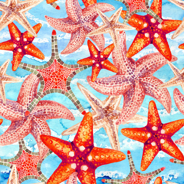 Watercolor starfishes seamless pattern - Photo, Image
