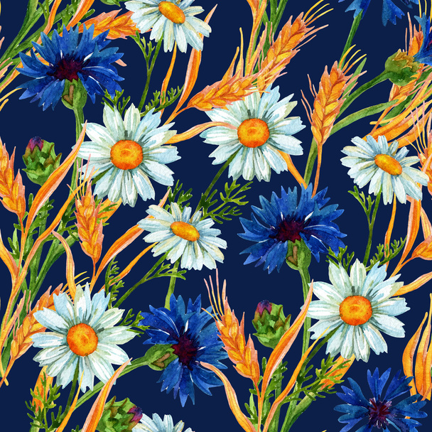 Watercolor meadow seamless pattern - Fotó, kép