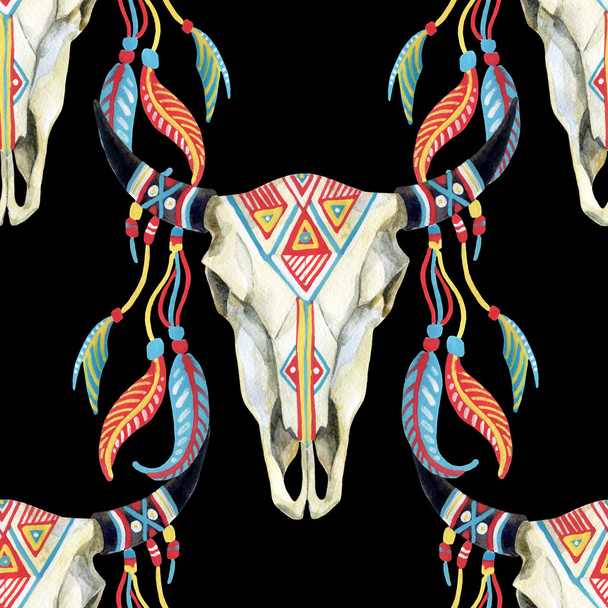 watercolor cow skull - Fotoğraf, Görsel