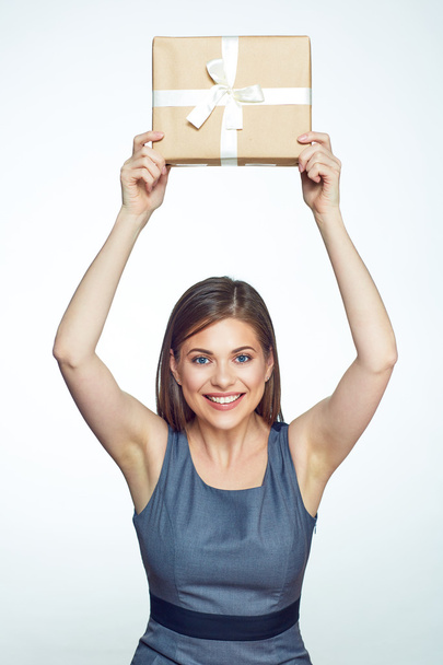 Woman hold gift box. - Φωτογραφία, εικόνα