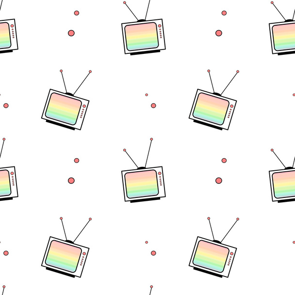 かわいい漫画虹テレビシームレスなパターンの背景イラスト - 写真・画像