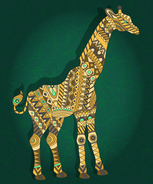 Illustration dans un style ethnique avec une image d'une girafe sur un fond floral sombre
 - Vecteur, image