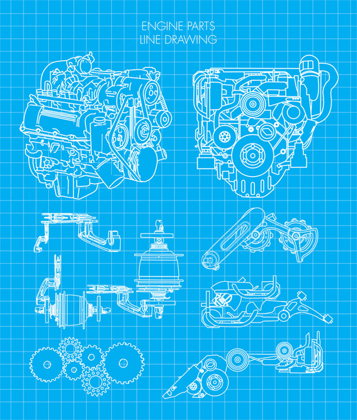 Rysunek techniczny silnika - Wektor, obraz
