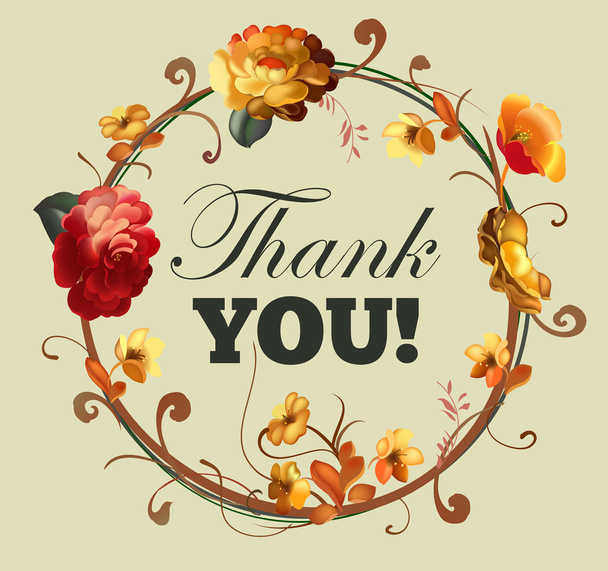 Thank you card with beautiful vintage flowers - Vector, imagen