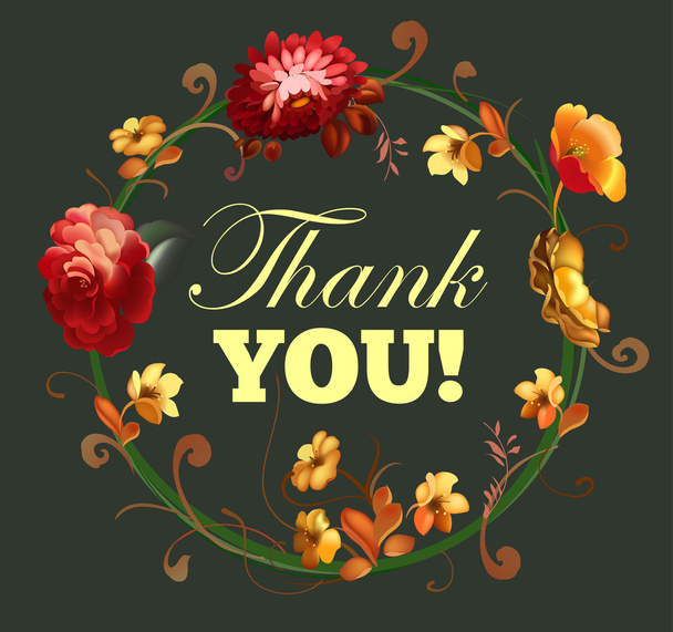 Thank you card with beautiful vintage flowers - Vector, Image