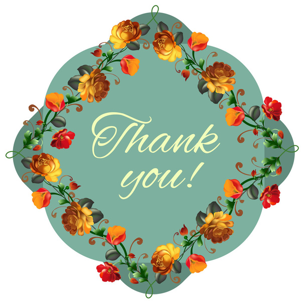 Thank you card with beautiful vintage flowers - Vetor, Imagem