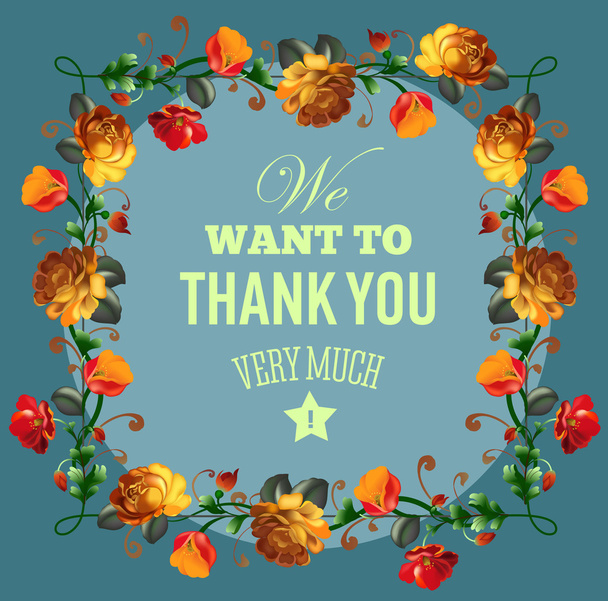 Thank you card with beautiful vintage flowers - Vektor, kép