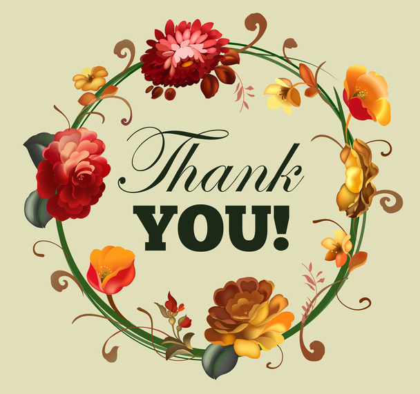 Thank you card with beautiful vintage flowers - ベクター画像
