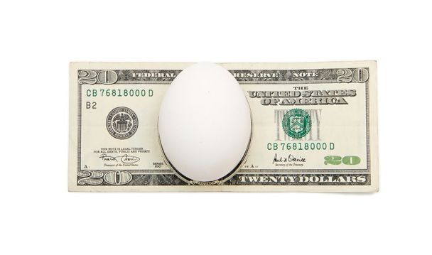 izole yirmi dolar banknotunun üzerinde beyaz yumurta - Fotoğraf, Görsel