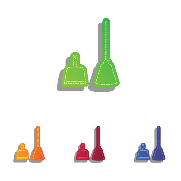 Dustpan vector sign. Scoop for cleaning garbage housework dustpan equipment. Colorfull applique icons set. - Vector, Image