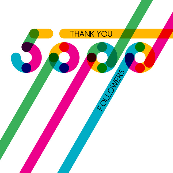 Thanks 5000 follower, vector banner, badge or poster for blogs and social networks. Color card with numbers for followers, subscribers and friends. Trendy blog label. - Διάνυσμα, εικόνα