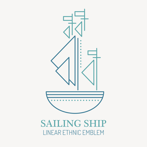 Line style nautical emblem - sailing ship illustration. - Vektör, Görsel