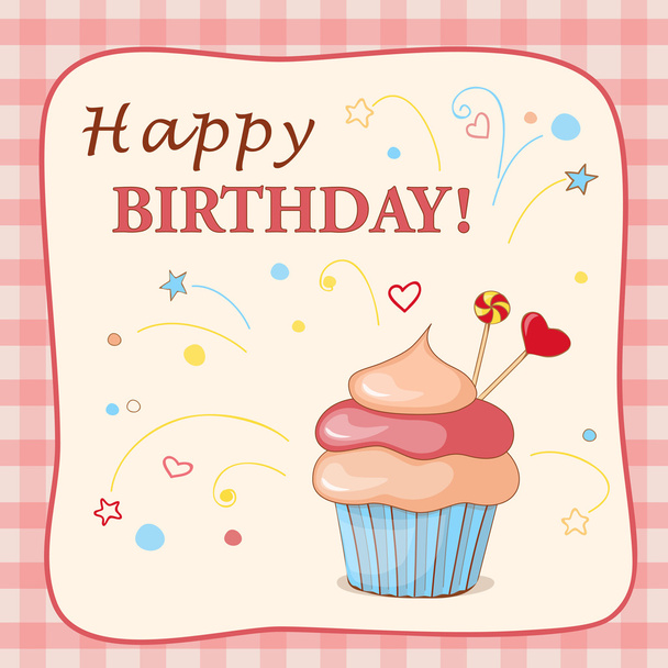 carte d'anniversaire avec gâteau, cœurs et texte
 - Vecteur, image