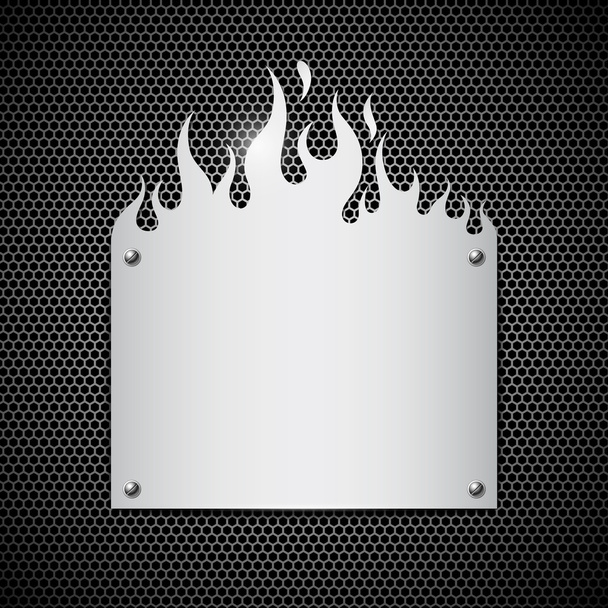 Piatto bianco fuoco in acciaio inox fiamme sfondo
 - Vettoriali, immagini