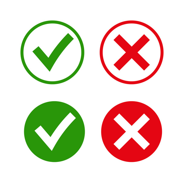 Zelené zaškrtnutí Ok a červené X ikony, - Vektor, obrázek