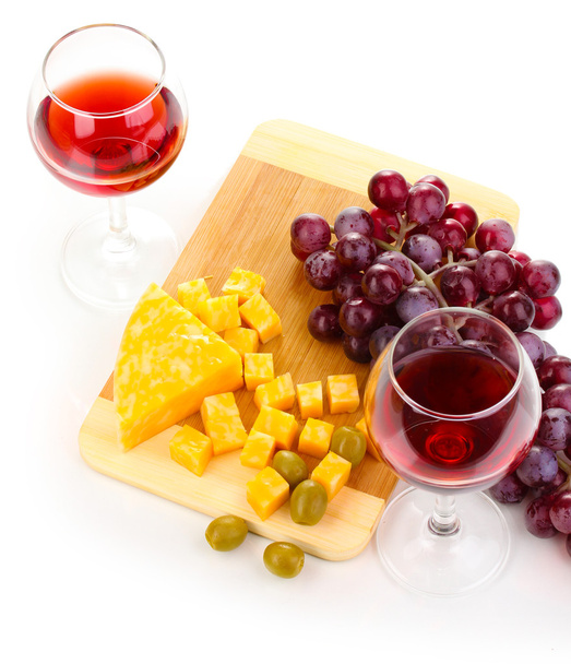 Wine in wineglasses and cheese isolated on white - Φωτογραφία, εικόνα