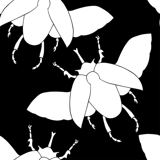 Black and white seamless pattern with elephant beetles. - Vecteur, image
