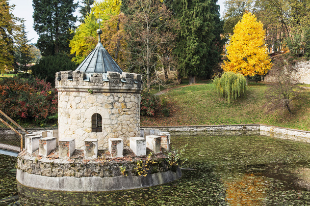 Turret in Bojnice, Slovakia, autumn park, seasonal nature - Photo, Image