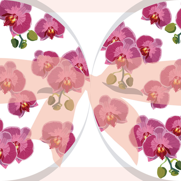 Vintage Aqucolor Orchid Flowers Card with bow
 - Вектор,изображение