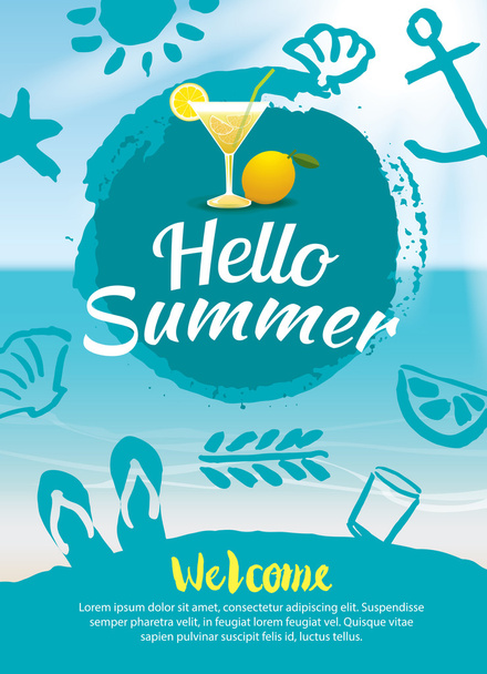 Hallo zomer strand partij poster achtergrond sjabloon - Vector, afbeelding