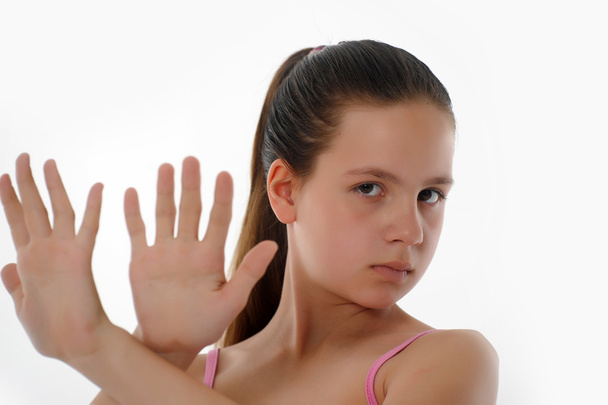 Picture of girl making stop gesture - Zdjęcie, obraz