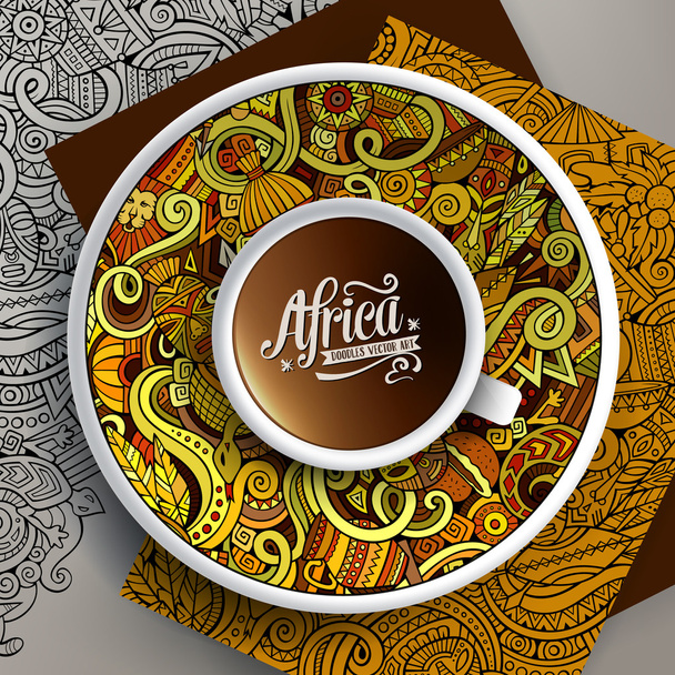 Vektör illüstrasyon Kahve Afrika doodle fincan - Vektör, Görsel