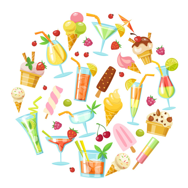 Set of cocktails and ice creams - Vector, imagen