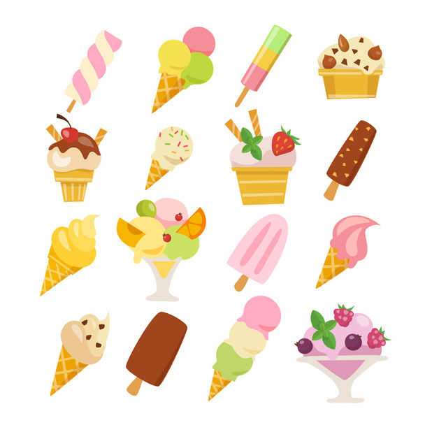 Flat style ice cream icons - Vector, imagen