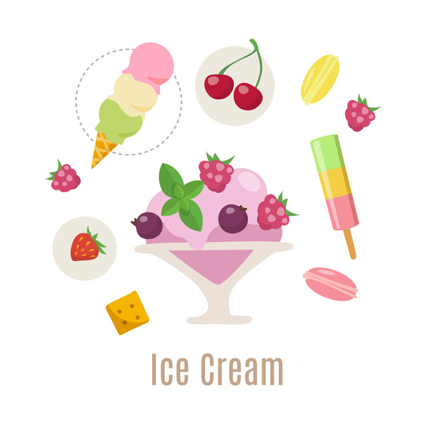 Flat style ice cream icons - Vector, imagen