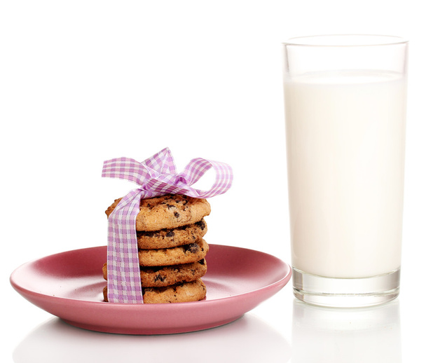 Glass of milk and cookies isolated on white - Photo, Image