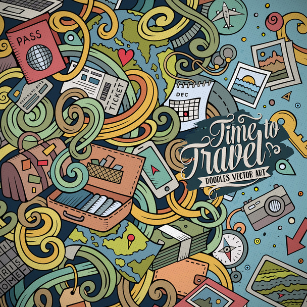 Cartoon cute doodles Travel frame design - Vetor, Imagem