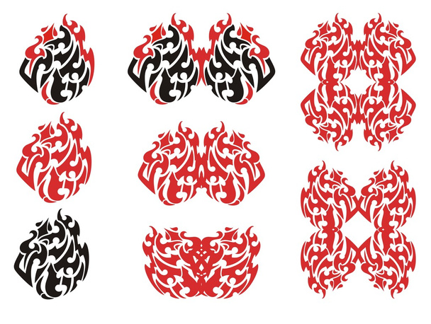 Tribal vlammende eagle symbolen en frames - Vector, afbeelding
