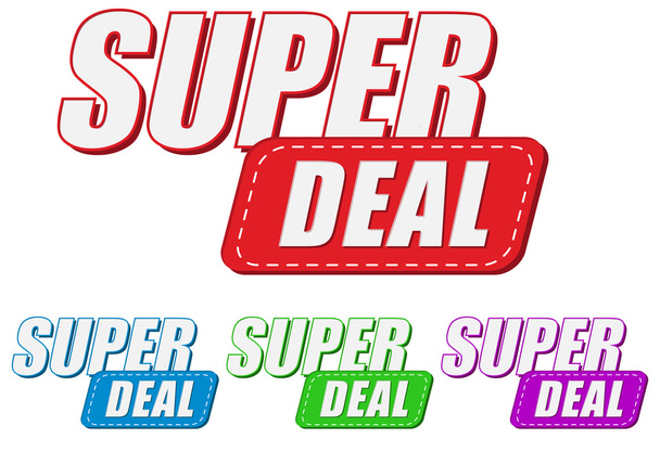 Super deal, vier kleuren etiketten, vector - Vector, afbeelding