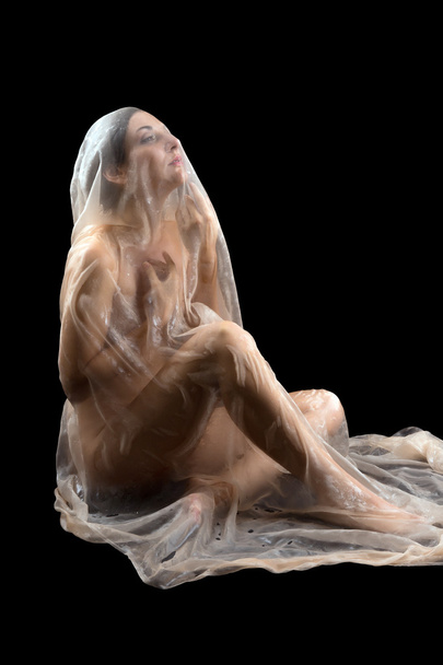 Wet fabric nude woman - Φωτογραφία, εικόνα