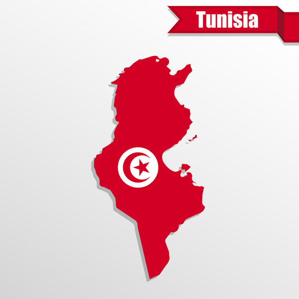 Tunezja-mapa z flaga wewnątrz i wstążki - Wektor, obraz