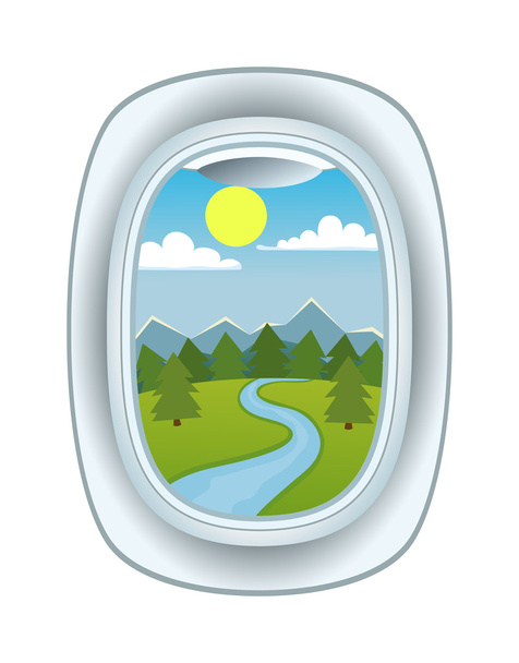Airplane window view vector illustration. - Vektör, Görsel