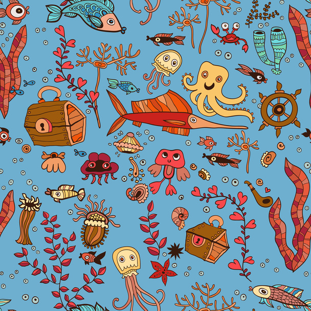 Underwater seamless pattern of sea life elements . - Vector, Image