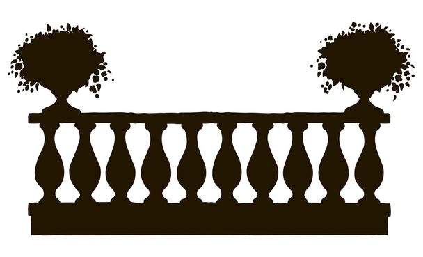 Balaustrada con flores en jarrón. Dibujo vectorial
 - Vector, Imagen
