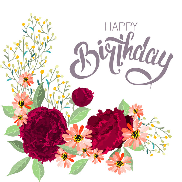 Greeting birthday card with flowers. - Vecteur, image