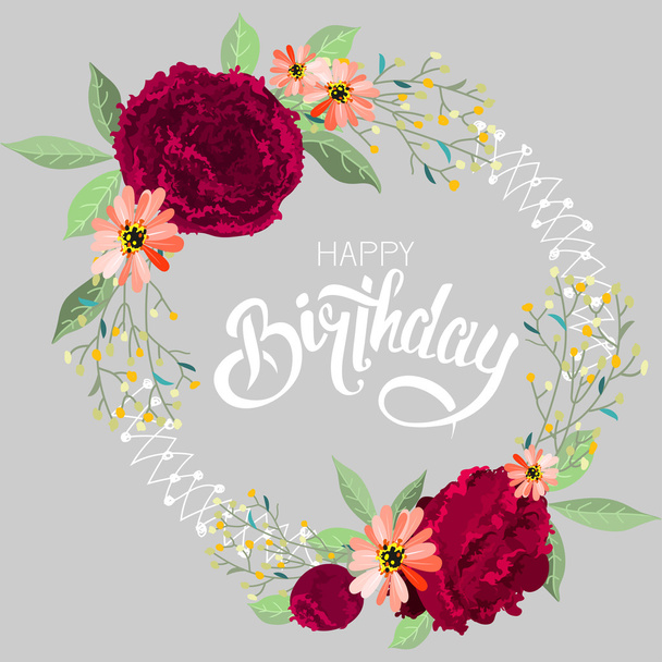 Greeting birthday card with flowers. - ベクター画像